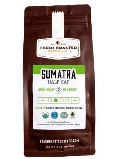 Fresh Roasted Coffee Organic Sumatra Swiss Water Half Caf Coffee
