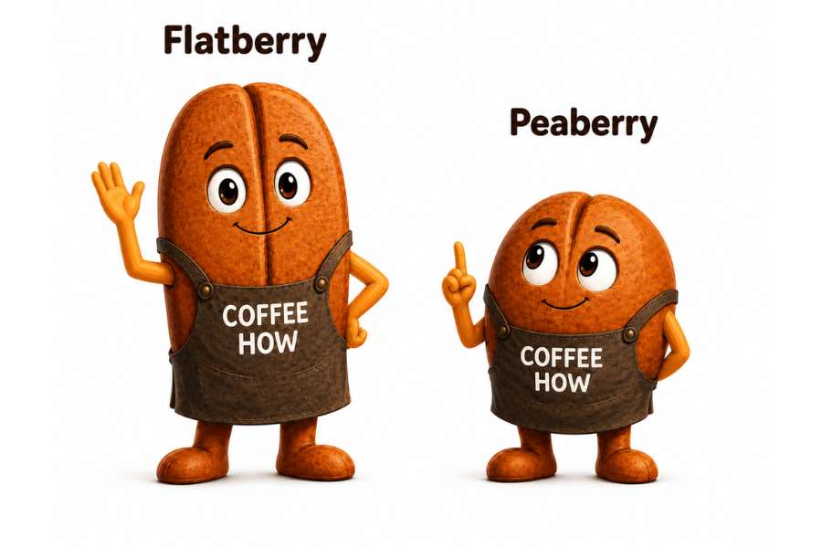 Peaberry and flatberry coffee bean illustration